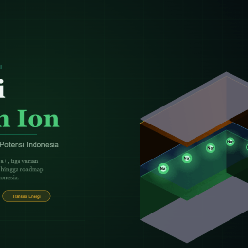 Ilustrasi 3D baterai sodium ion dengan ion Na bergerak antara katoda dan anoda
