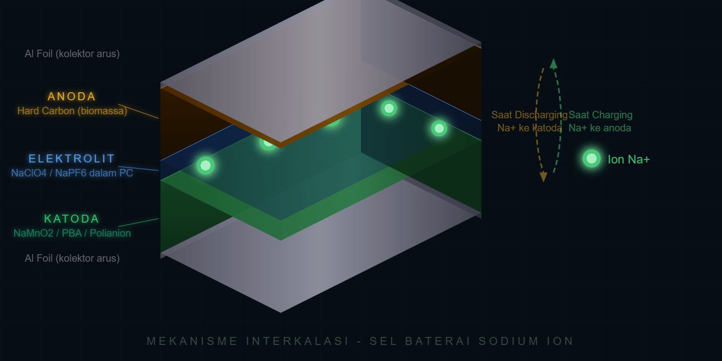 Mekanisme interkalasi sel baterai sodium ion - penampang 3D